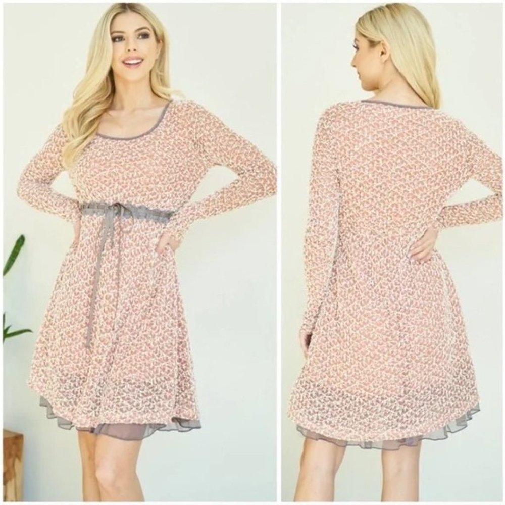 NWT A'REVE CROCHET OVERLAY BELTED KNIT DRESS (M)